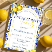 Lemon Mediterranean Blue Tiles Engagement Party Einladung