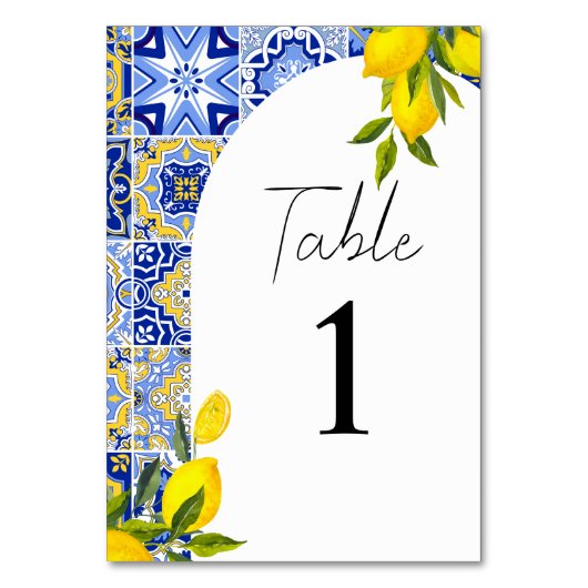 Lemon Mediterranean Boho Arch Wedding Tischnummer (Vorderseite)