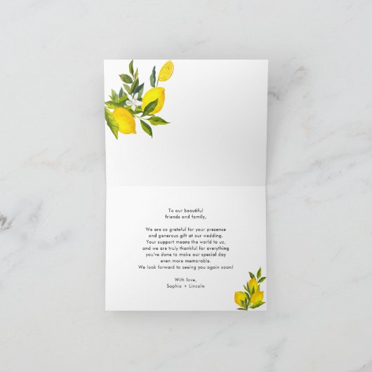 Lemon Mediterranean Boho Wedding Dankeschön Card Dankeskarte (Innenseite)