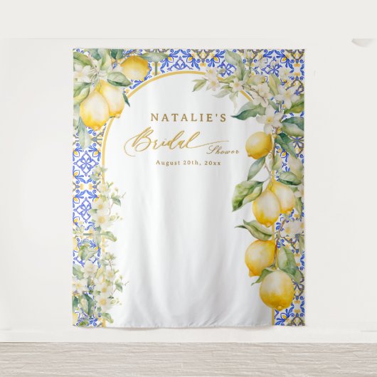 Lemon Mediterranean Bridal Shower Backdrop Photo Wandteppich (Vorderseite)