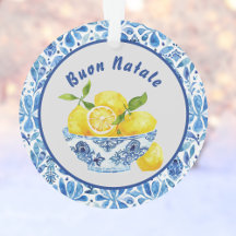 Lemon Mediterranean Buon Natale Azulejo Blau Toile