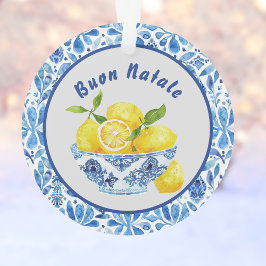 Lemon Mediterranean Buon Natale Azulejo Blau Toile Ornament