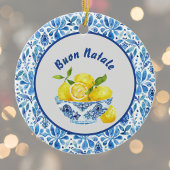 Lemon Mediterranean Buon Natale Azulejo Blue Toile Keramik Ornament