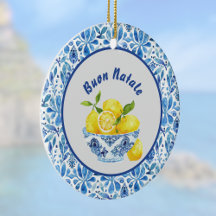Lemon Mediterranean Buon Natale Azulejo Blue Toile