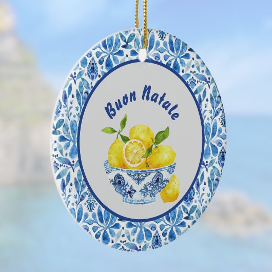 Lemon Mediterranean Buon Natale Azulejo Blue Toile Keramik Ornament
