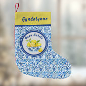 Lemon Mediterranean Buon Natale Azulejo Blue Toile Kleiner Weihnachtsstrumpf