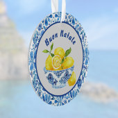 Lemon Mediterranean Buon Natale Azulejo Blue Toile Ornament