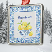 Lemon Mediterranean Buon Natale Azulejo Blue Toile Ornament Aus Metall