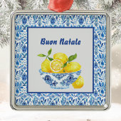 Lemon Mediterranean Buon Natale Azulejo Blue Toile Ornament Aus Metall