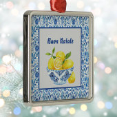 Lemon Mediterranean Buon Natale Azulejo Blue Toile Ornament Aus Metall