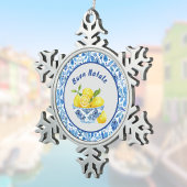Lemon Mediterranean Buon Natale Azulejo Blue Toile Schneeflocken Zinn-Ornament