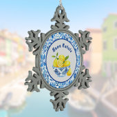 Lemon Mediterranean Buon Natale Azulejo Blue Toile Schneeflocken Zinn-Ornament