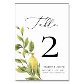 Lemon Mediterranean Calligraphy Wedding 2 Tischnummer (Vorderseite)