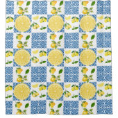 Lemon Mediterranean French Country Tile Pattern Duschvorhang (Vorderseite)