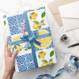 Lemon Mediterranean French Country Tile Pattern Geschenkpapier