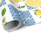 Lemon Mediterranean French Country Tile Pattern Geschenkpapier (Rolleneckpunkt)