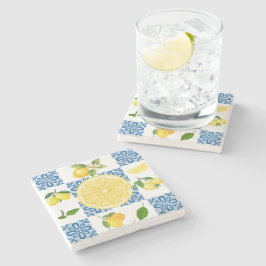 Lemon Mediterranean French Country Tile Pattern Steinuntersetzer