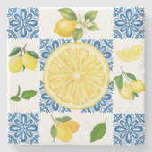 Lemon Mediterranean French Country Tile Pattern Steinuntersetzer (Vorderseite)