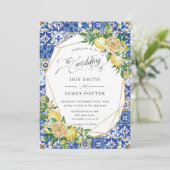 Lemon Mediterranean Greenery Geometric Wedding Einladung (Stehend Vorderseite)