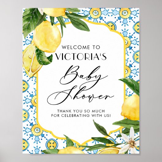 Lemon Mediterranean Summer Baby Dusche Willkommen Poster (Vorne)