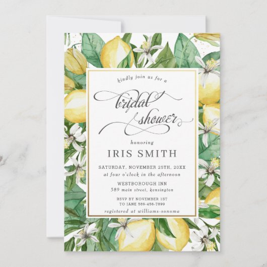 Lemon Mediterranean Summer Greenery Brautparty Einladung (Vorderseite)