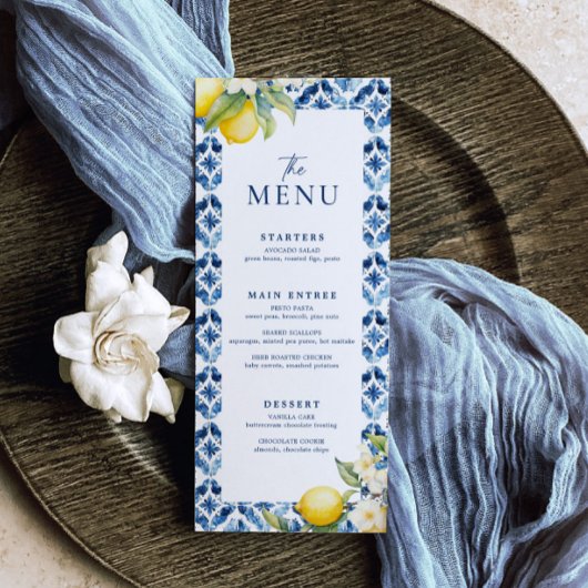 Lemon Mediterranean Summer Wedding Menu Menükarte