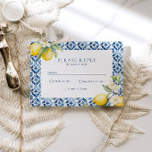 Lemon Mediterranean Summer Wedding RSVP Postcard Dankeskarte