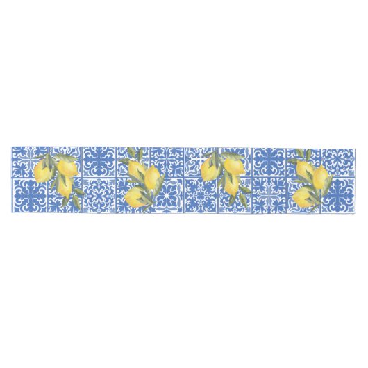 Lemon & Mediterranean Tile Wedding Brautparty Mittelgroßer Tischläufer (Horizontal)