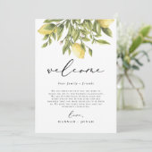 Lemon Mediterranean Wedding Welcome Bag Card Einladung (Stehend Vorderseite)