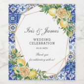 Lemon Meditteranean Birthday Bridal Baby Shower Weinetikett (Einzelnes Label)