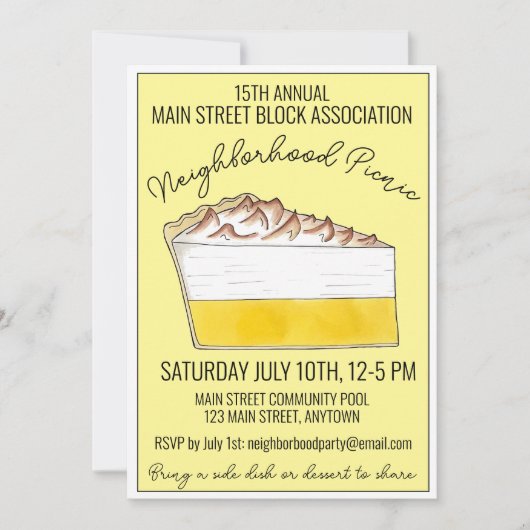 Lemon Meringue Pie Slice Picnic Cookout Potluck Einladung (Vorderseite)