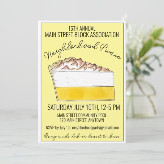 Lemon Meringue Pie Slice Picnic Cookout Potluck Einladung (Stehend Vorderseite)