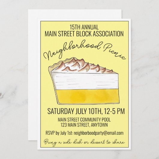 Lemon Meringue Pie Slice Picnic Cookout Potluck Einladung (Vorne/Hinten)