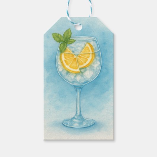Lemon & Mint G&T - Wasserfarbcocktail Geschenkanhänger (Vorderseite)