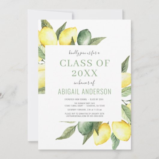 Lemon Modern Citrus Class of 2023 Abschluss Einladung (Vorderseite)