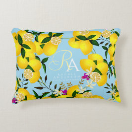Lemon Monogram Blue Dekokissen
