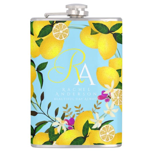 Lemon Monogram Blue Flachmann (Vorderseite)