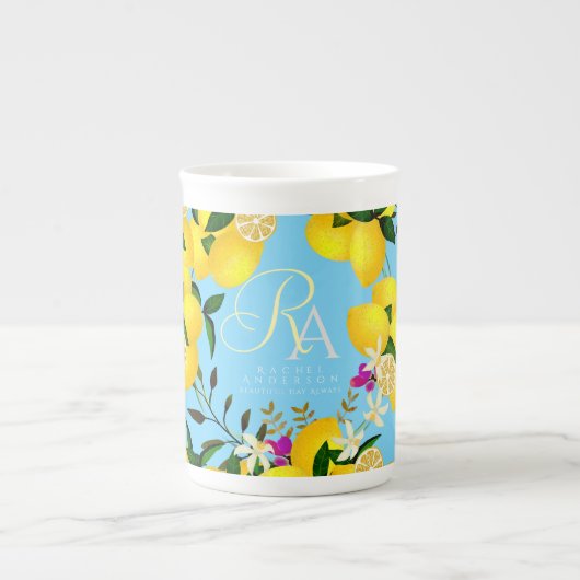 Lemon Monogram Blue Porzellantasse (Vorderseite)