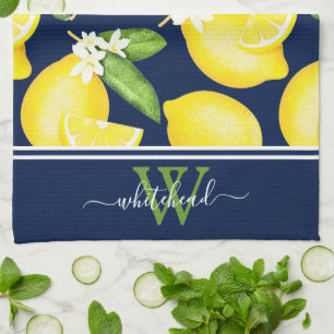 Lemon Monogram Botanic Navy Blue Geschirrtuch