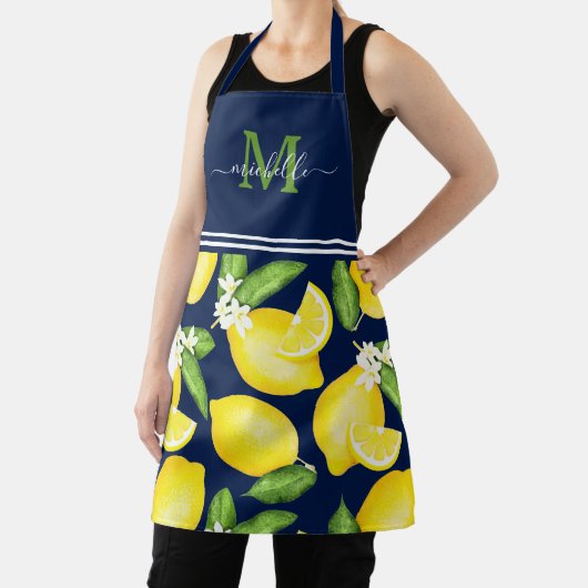 Lemon Monogram Botanic Navy Blue Schürze (InSitu)