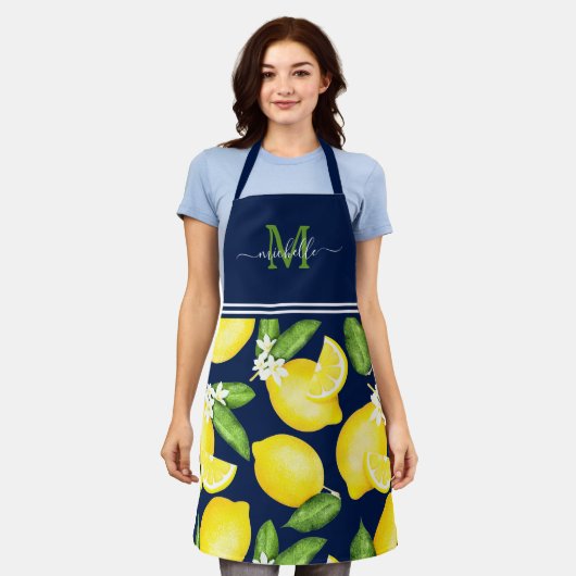 Lemon Monogram Botanic Navy Blue Schürze (Getragen)