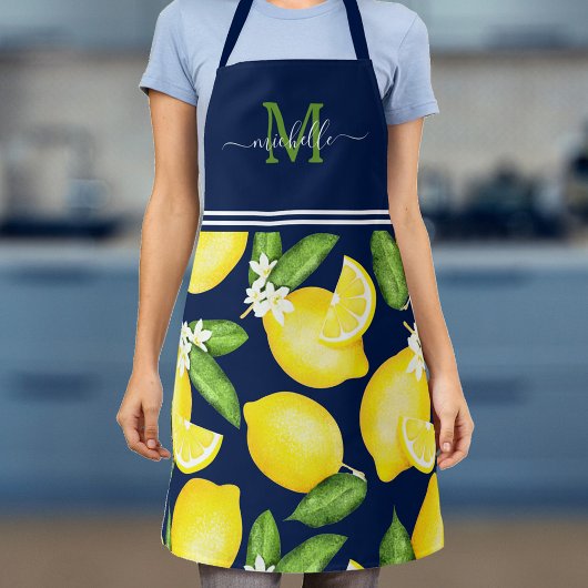 Lemon Monogram Botanic Navy Blue Schürze