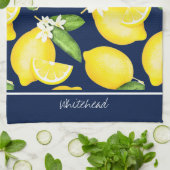 Lemon Monogram Botanic Pattern Navy Blue Geschirrtuch (Gefaltet)