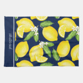 Lemon Monogram Botanic Pattern Navy Blue Geschirrtuch (Horizontal)