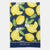 Lemon Monogram Botanic Pattern Navy Blue Geschirrtuch (Vertikal)