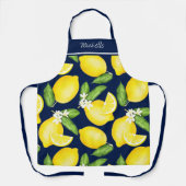 Lemon Monogram Botanic Pattern Navy Blue Schürze (Vorderseite)
