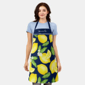 Lemon Monogram Botanic Pattern Navy Blue Schürze (Getragen)