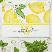 Lemon Monogram Botanisch White Geschirrtuch (Gefaltet)