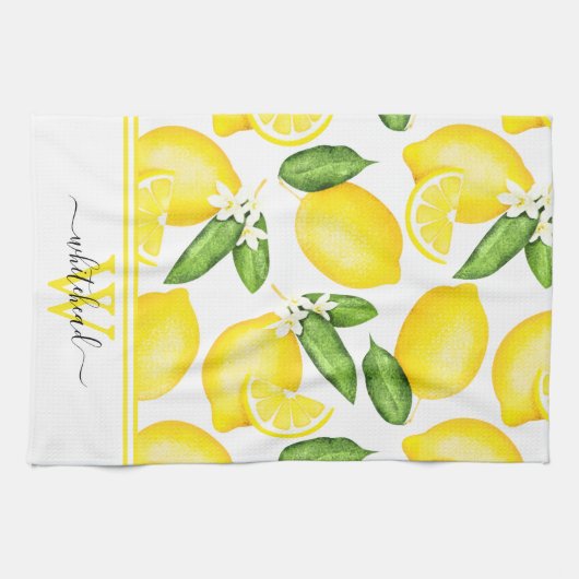 Lemon Monogram Botanisch White Geschirrtuch (Horizontal)