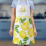 Lemon Monogram Botanisch White Schürze<br><div class="desc">Diese Monogramm-Schürze zeichnet sich durch ein Aquarellfarbenlachsmuster aus,  das an der Spitze massiv gelb ist und bei dem der Name und der Initialname hinzugefügt werden können.</div>